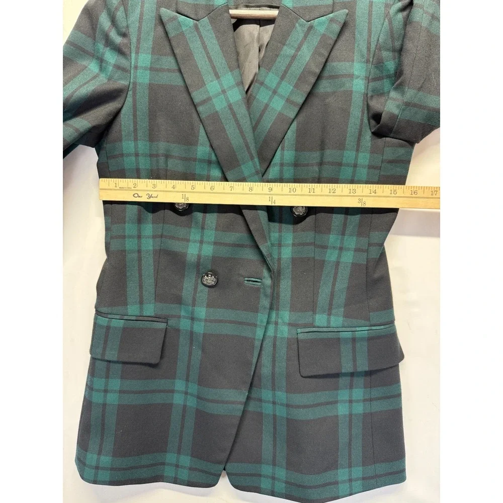 Antonio Melani‎ Blazer Jacket Womens 4 Green Black Plaid Double Breasted Formal